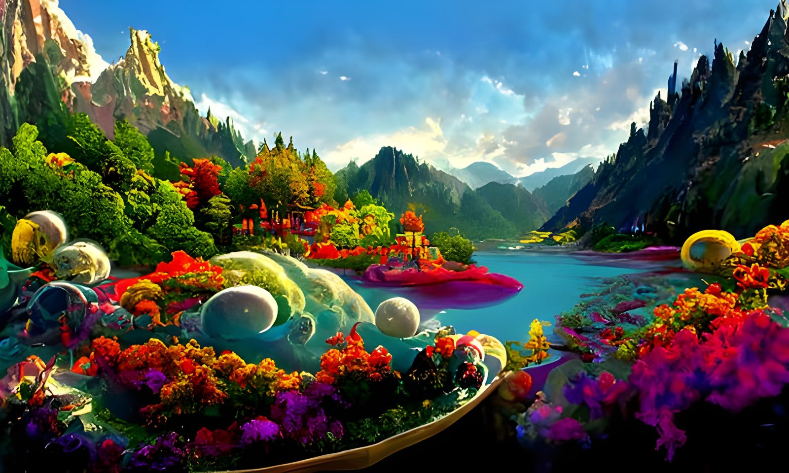Celestial Landscape with Magical Lake, Digital Illustration