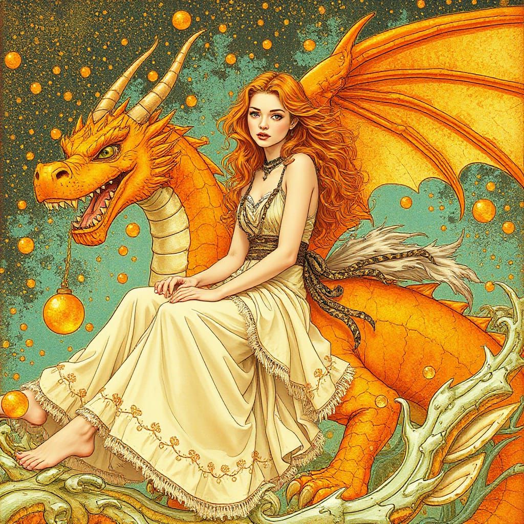 Woman on Gummy Dragon in Effervescent Sea