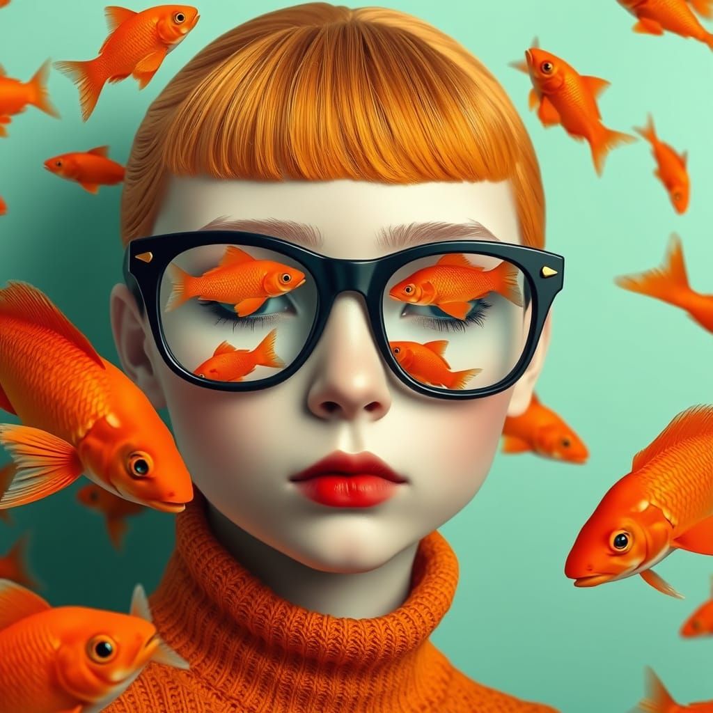 Surreal Portrait: Girl with Fishbowl Glasses