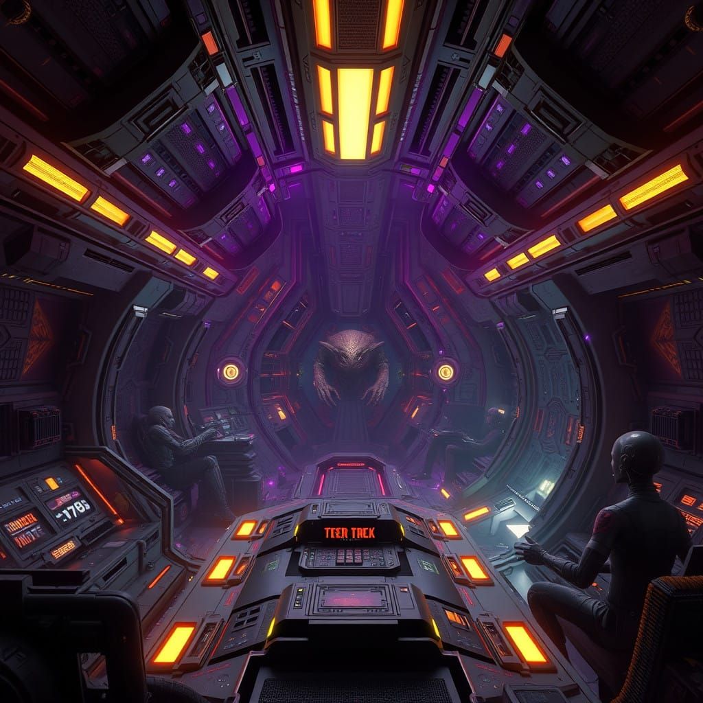 Intricately Detailed Space Station Interior in Dark Fantasy...