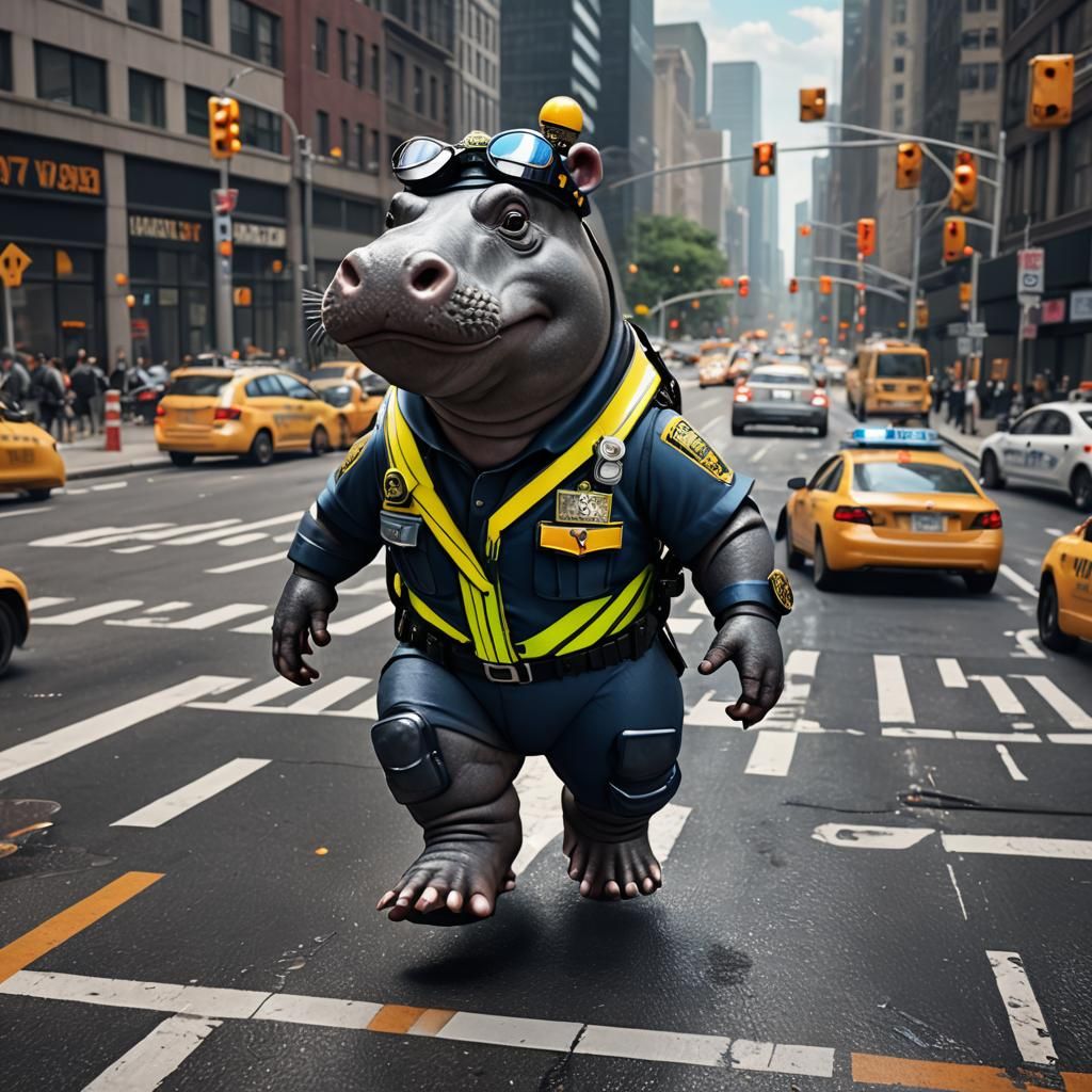 Hippo Traffic Cop in New York: 3D Game Cinematic