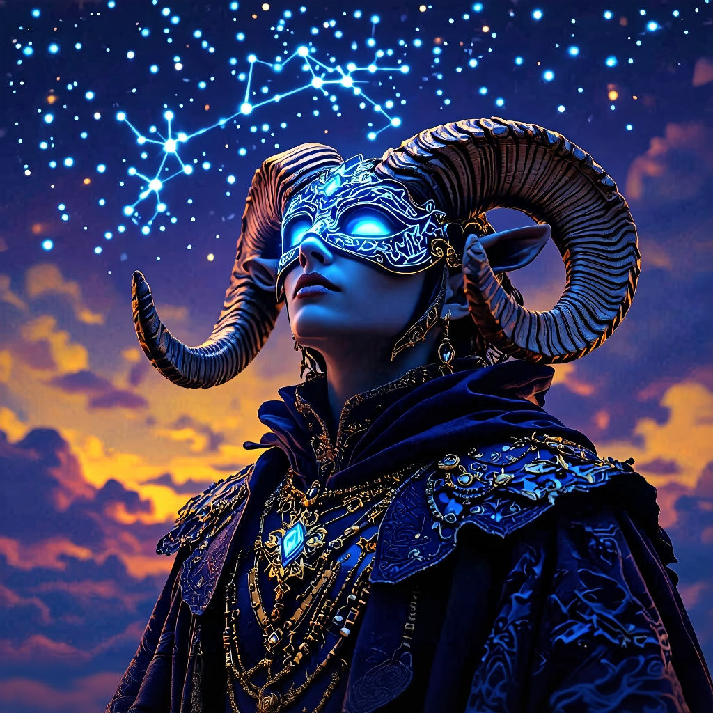 Aries Zodiac Animal with Blue Eyes in Space