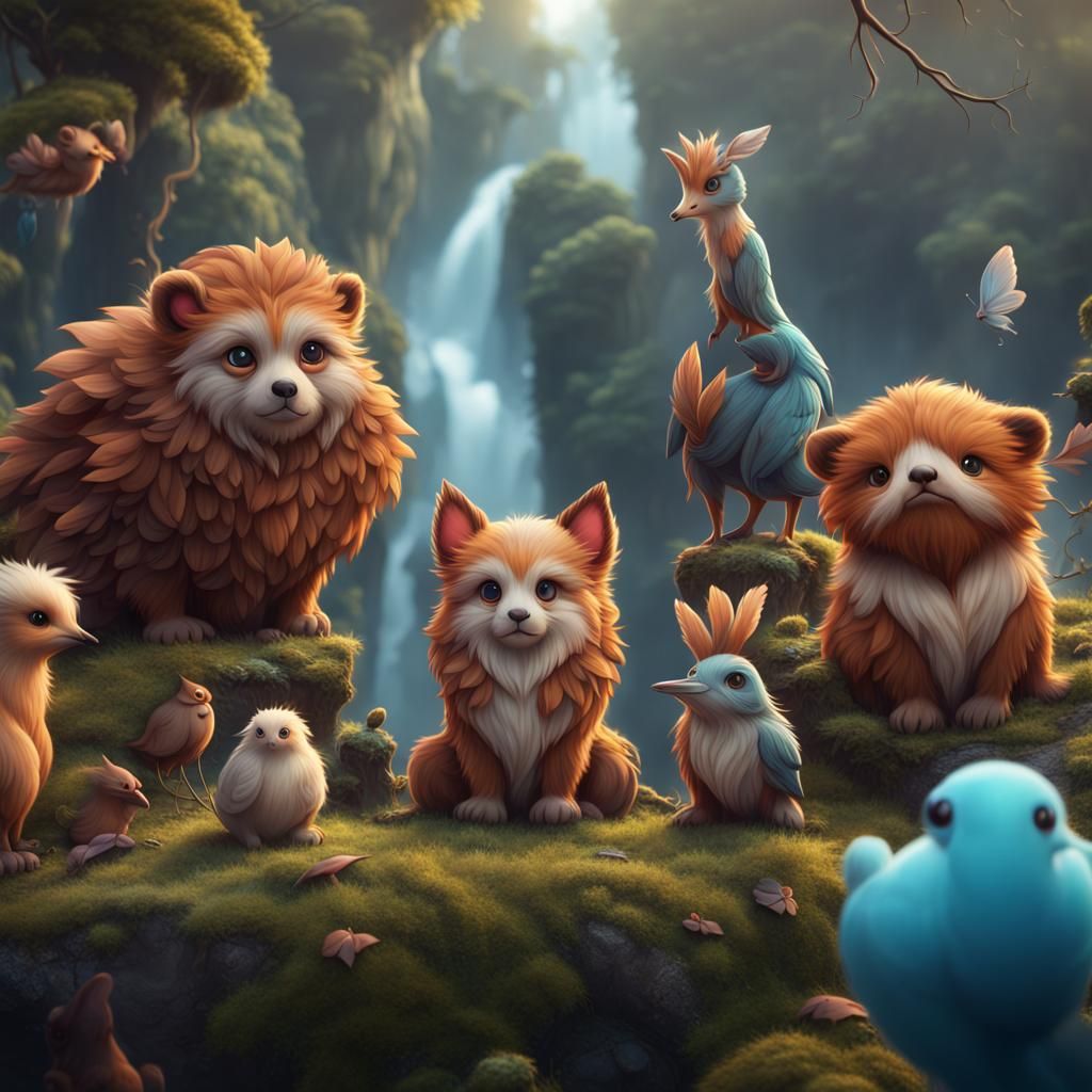 Fantastical Cute Animals in Detailed Matte Painting