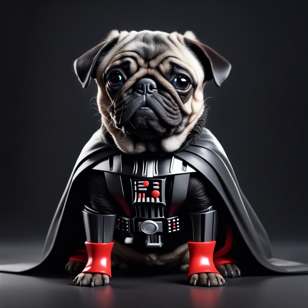 Pug Puppy as Darth Vader in Hyperrealistic Style