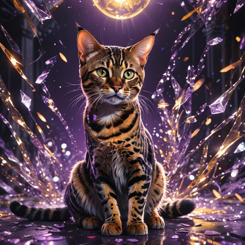 Glowing Bengal Cat Double Exposure Illustration