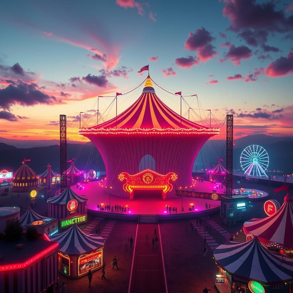 Retro-Futuristic Synthwave Circus at Dusk