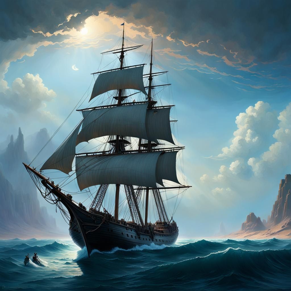 Ghost Ship Sailing Above Desert, Digital Art