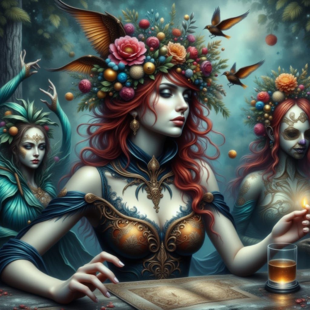 Red-Haired Gypsy Fortune Teller in Abstract Fractal