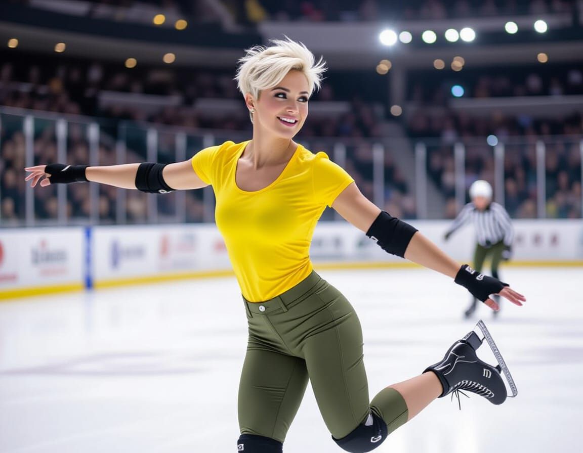 Athletic Woman Pirouettes on Ice