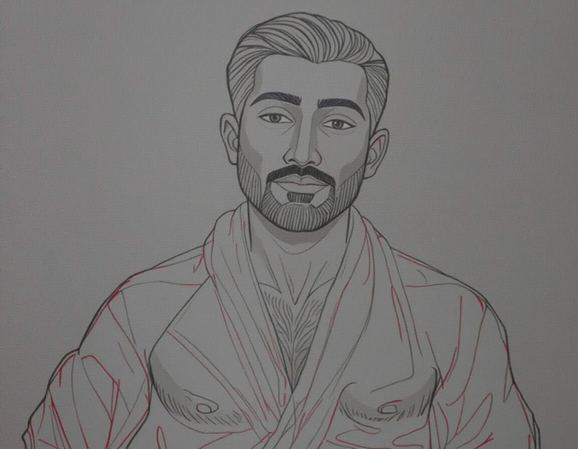 Handsome Man in Velvet Robe, Celestial Background