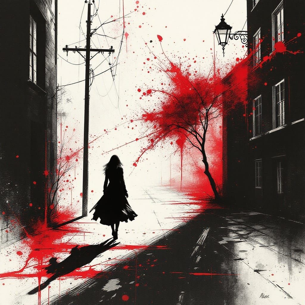 Neo-Noir Fusion: Stark Contrasts and Red Accents