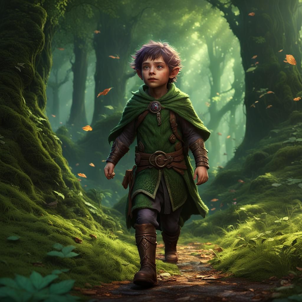 Halfling Druid in Deep Forest, Fantasy Art