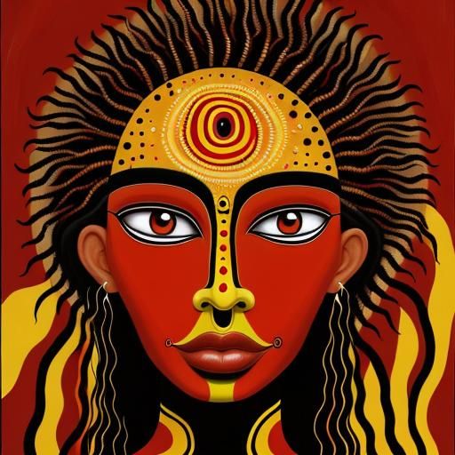 Abstract Faces in Red: A Surreal Aboriginal Oil Painting