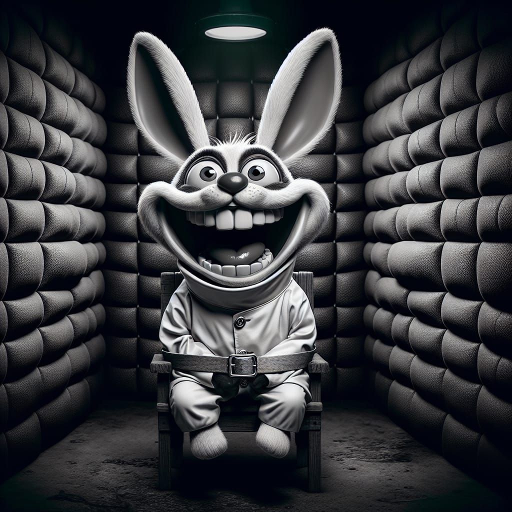 Laughing Rabbit in Straight Jacket: Horror Cartoon