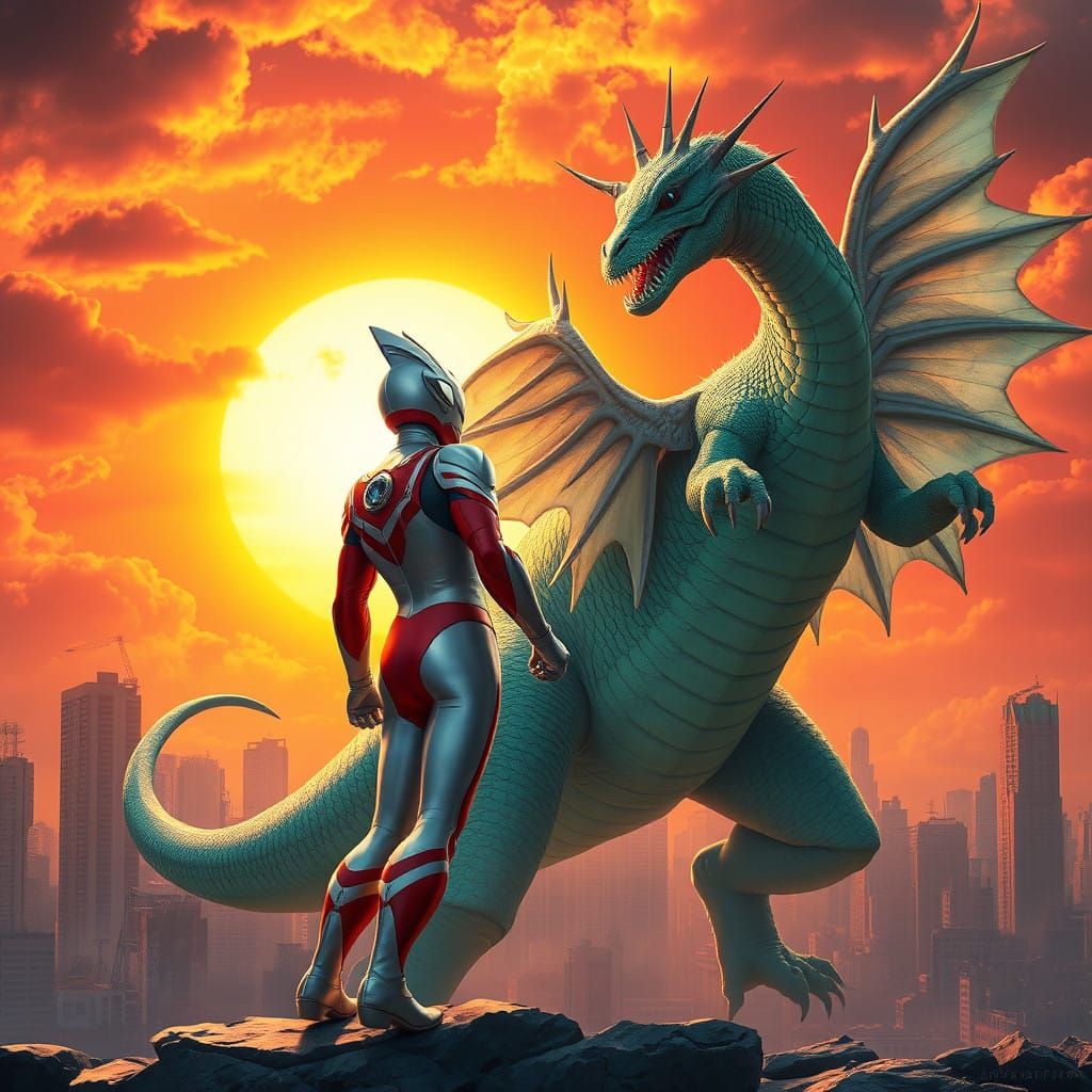Heroic Ultraman Battles Mythical Fairy Reptile Kaiju in a Vi...