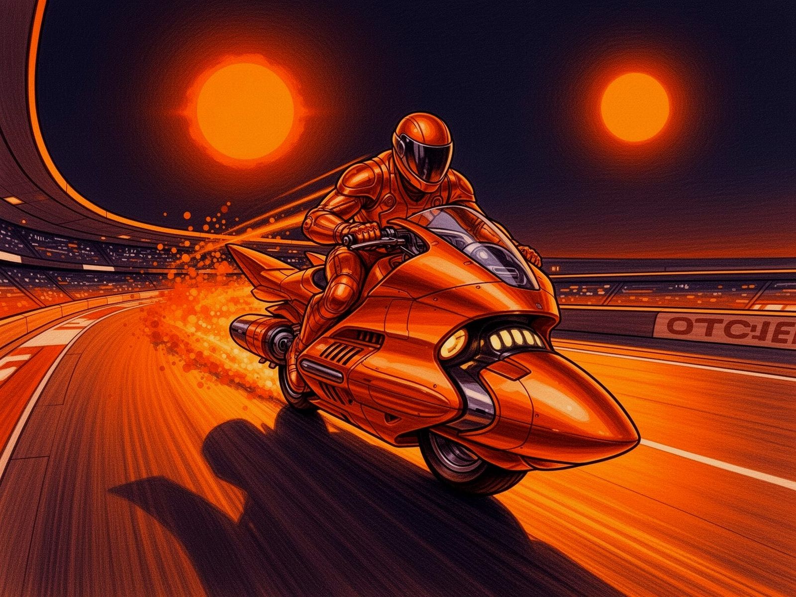 Retrofuturist Jet Bike Racer Under Twin Suns