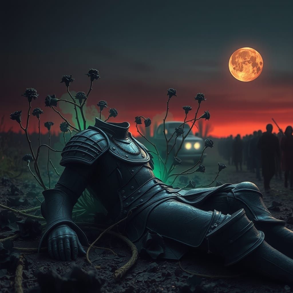 Abandoned Armor in Gothic Horror Landscape