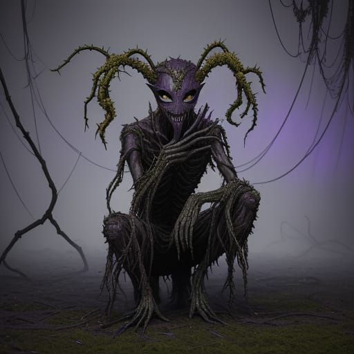 Shadow Figure with Golden Mask and Thorns