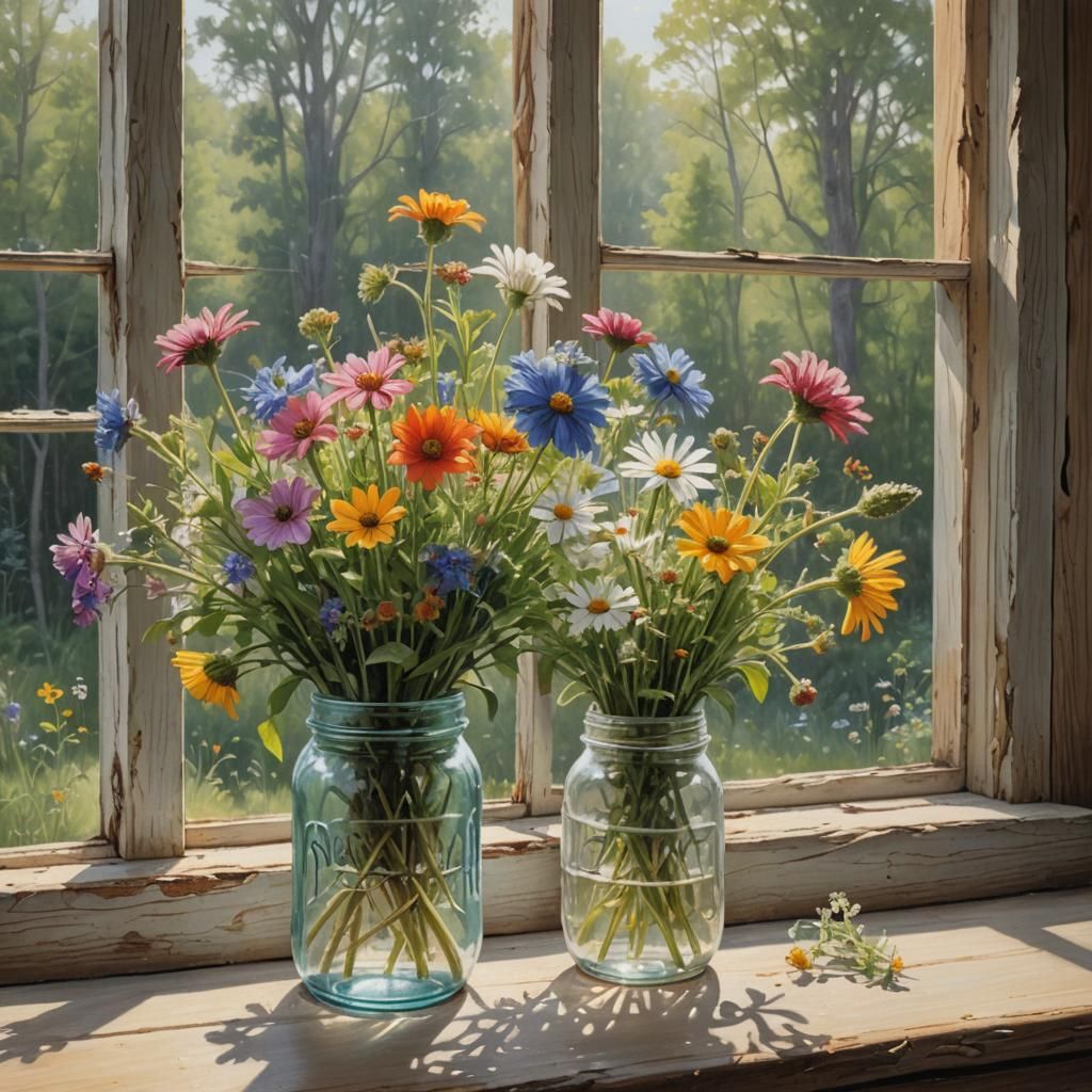 Wildflower Bouquets on Windowsill