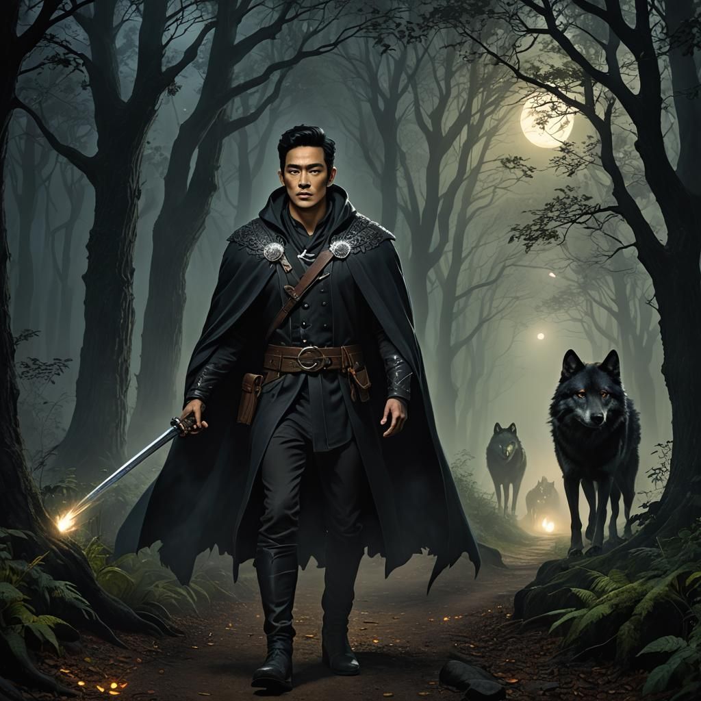 Night Wanderer: Rogue and Wolf in Dark Forest
