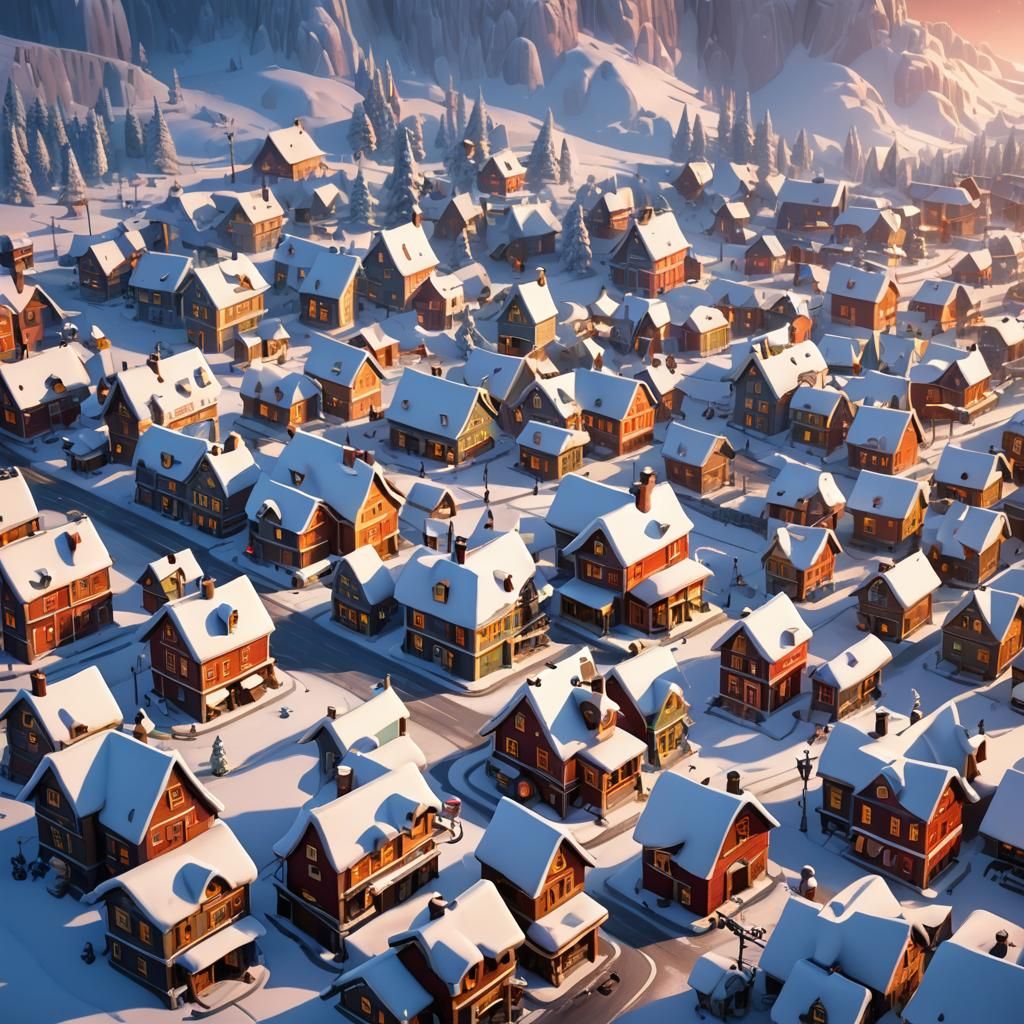 Snow Town: Pixar-Style 3D Digital Art
