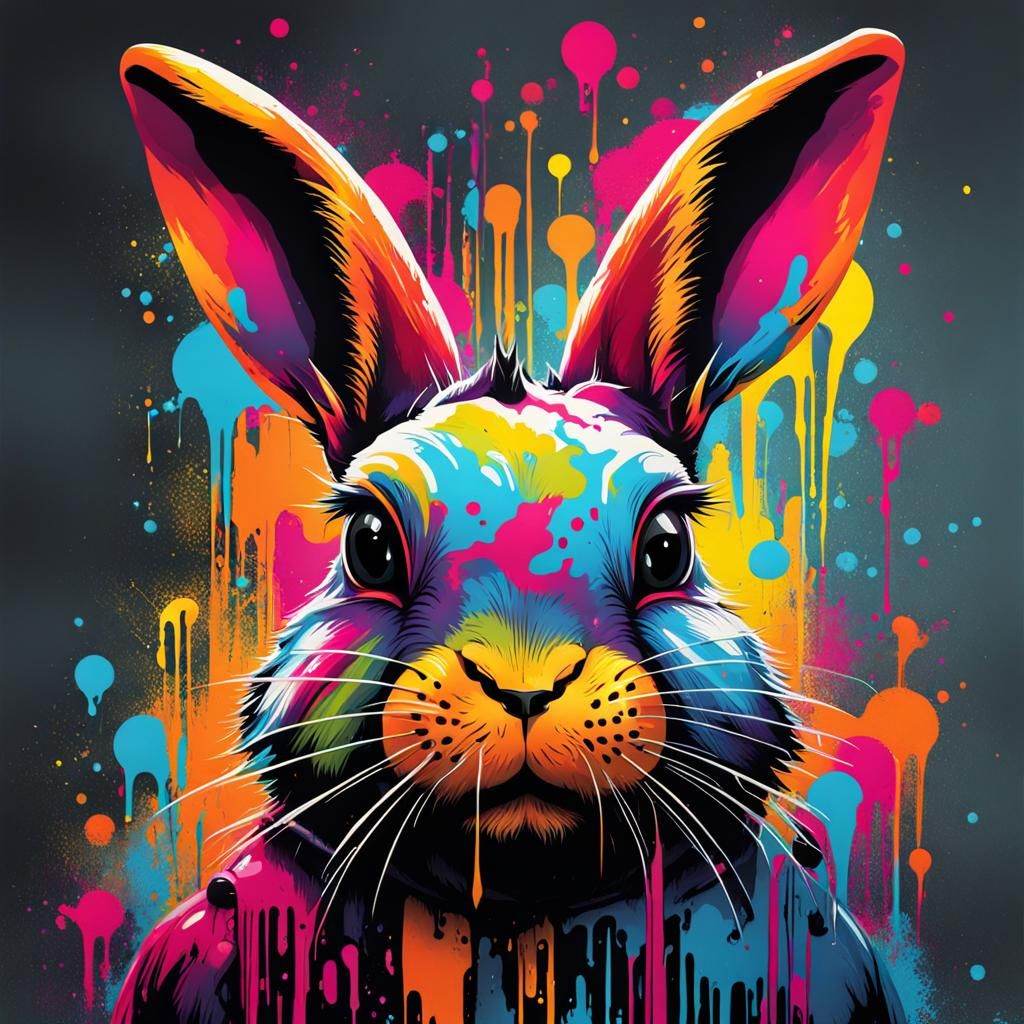 Scary Rabbit in Graffiti Splash Art Style