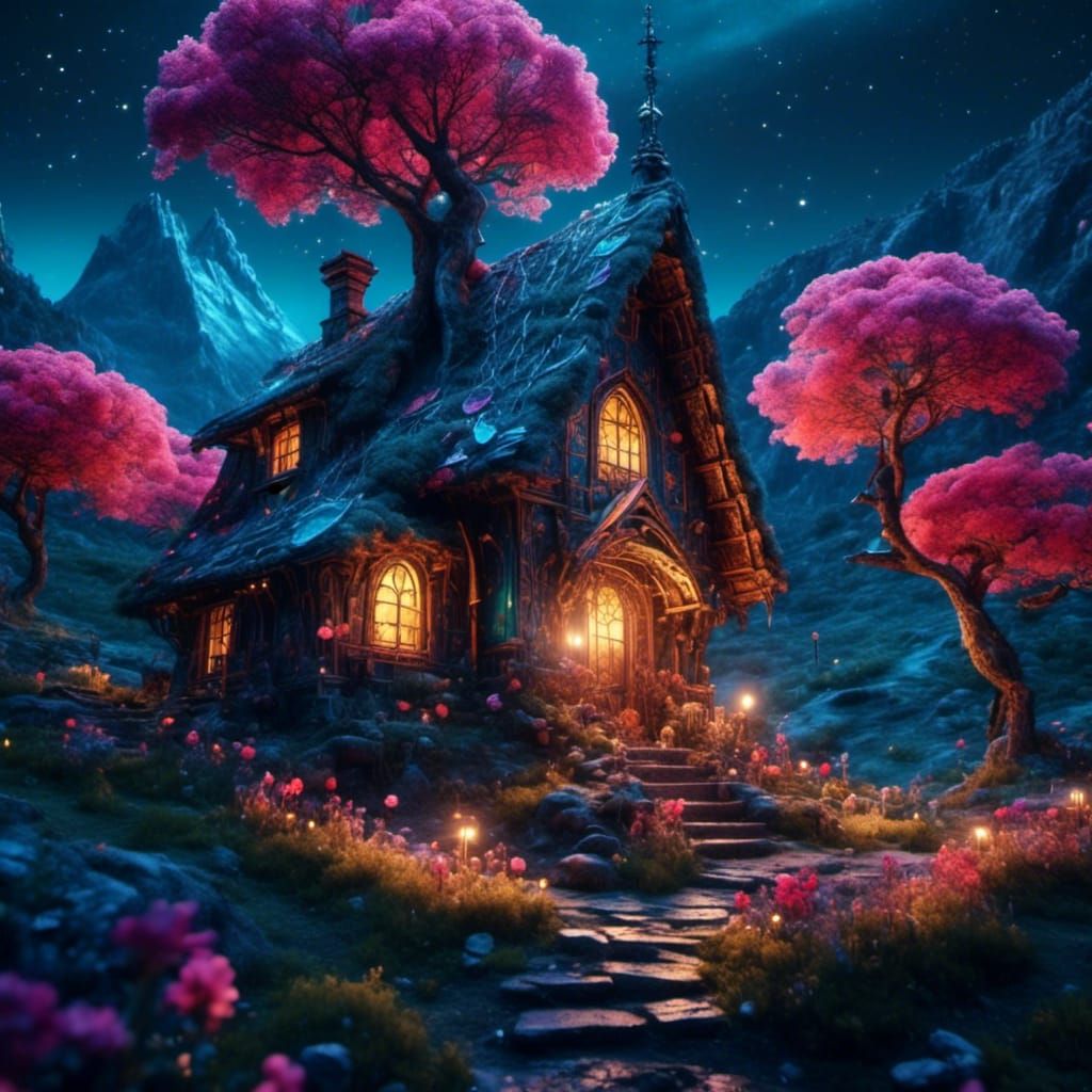 Glowing Fairy Village in a Fantasy Landscape