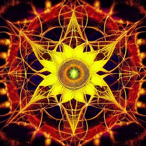 Hyperrealistic Solar Plexus Chakra Geometry in Vintage Photo...