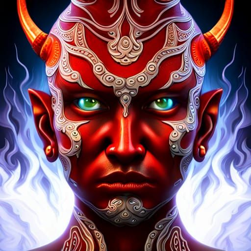 Hyperdetailed Devil Face with Lava Tattoos