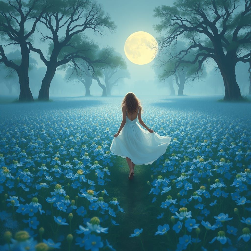 Moonlit Bluebonnet Field: Dreamy Digital Art