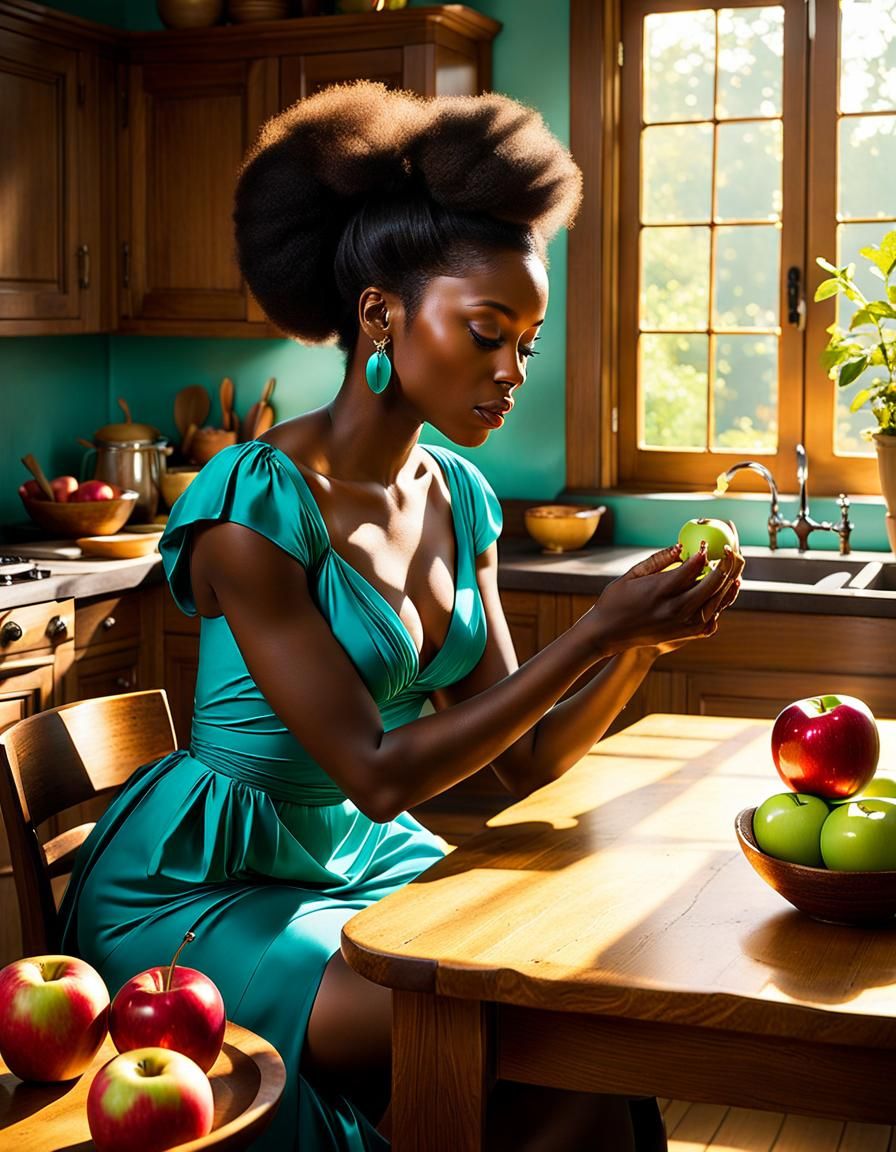 Black Woman with Apple: Harlem Renaissance Inspired Art
