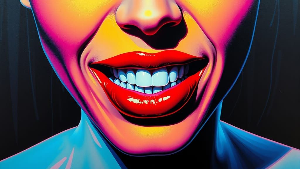 Pop Art Portrait of a Woman's Lips in Neon Red