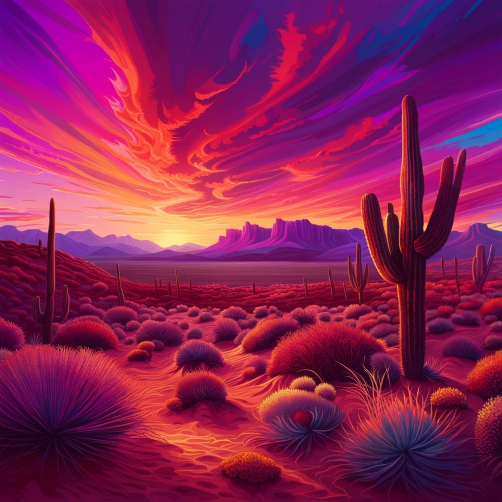 Psychedelic Arizona Sunset: A Detailed Fantasy Illustration