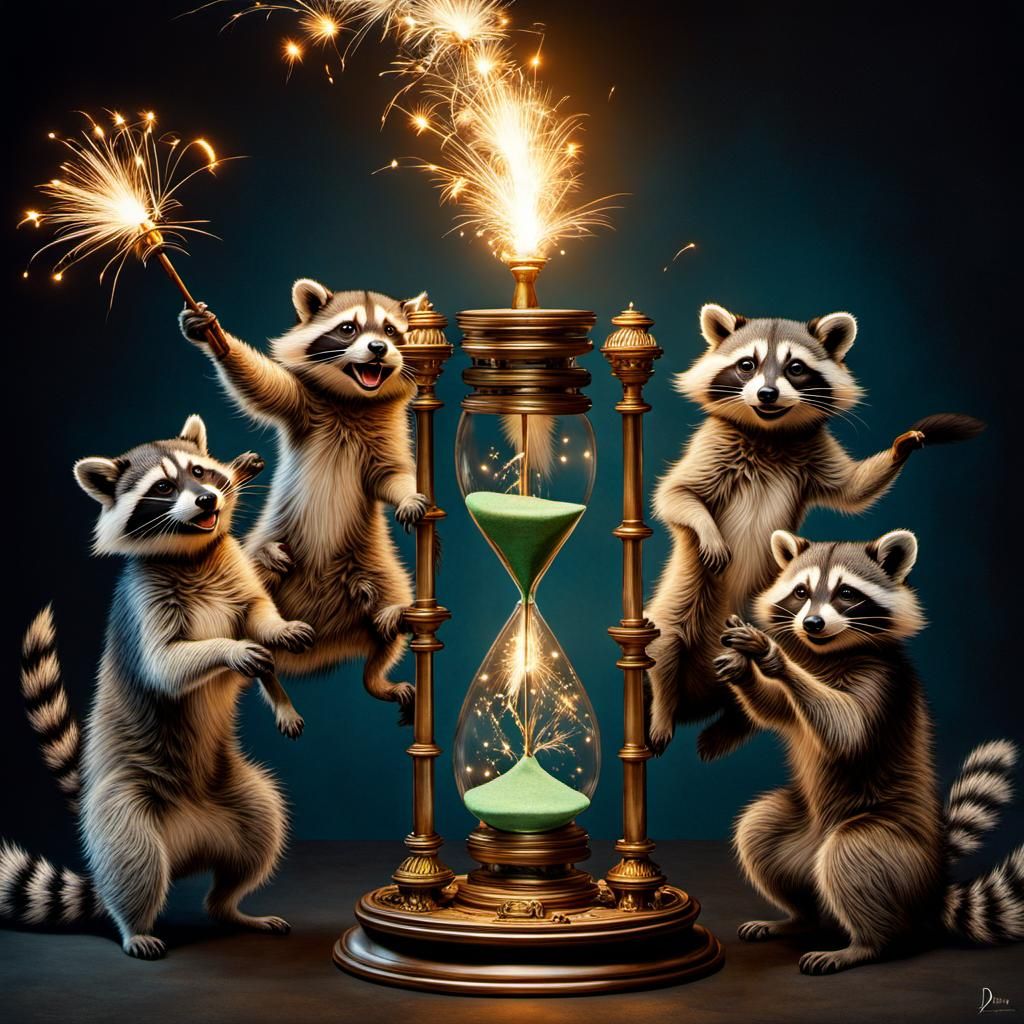 Raccoons Celebrate New Year's in Steampunk Style