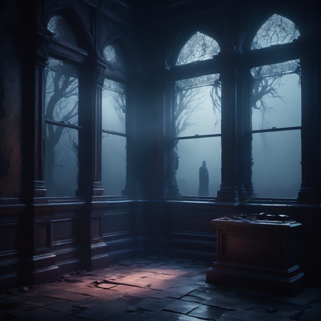 Forgotten Victorian Mansion in Dark Fantasy Landscape