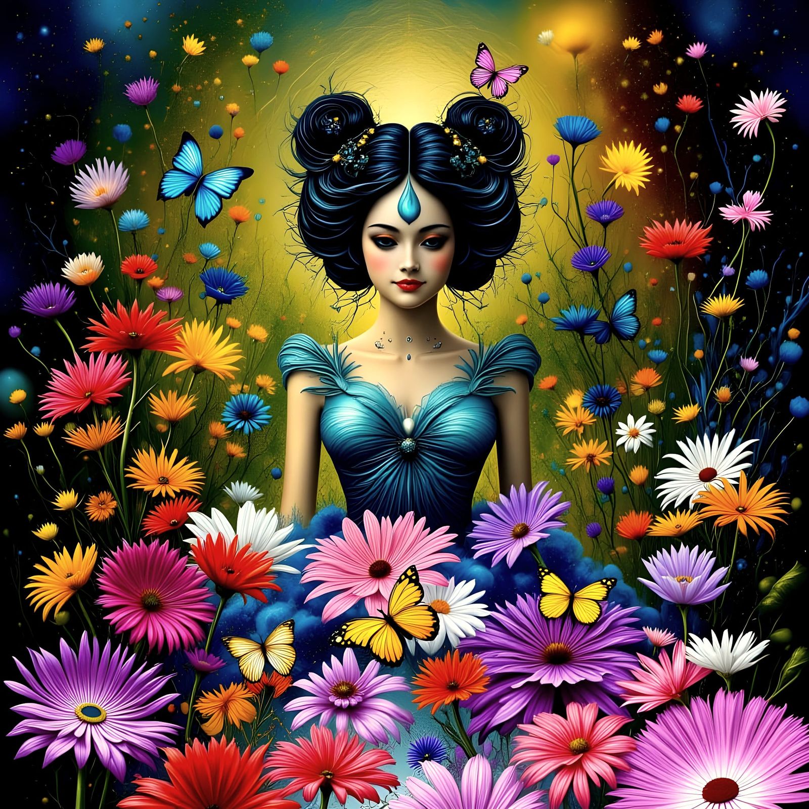 Photorealistic White Rose with Surreal Floral Elements