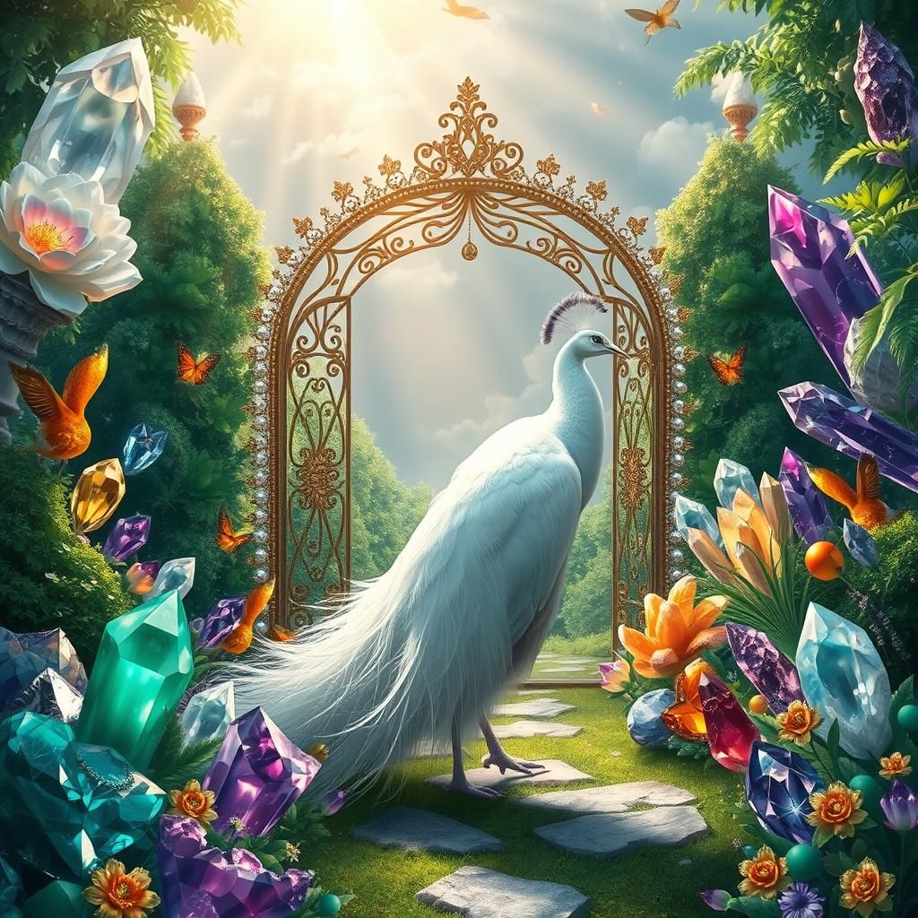 Enchanted Garden: White Peacock in Art Nouveau Style