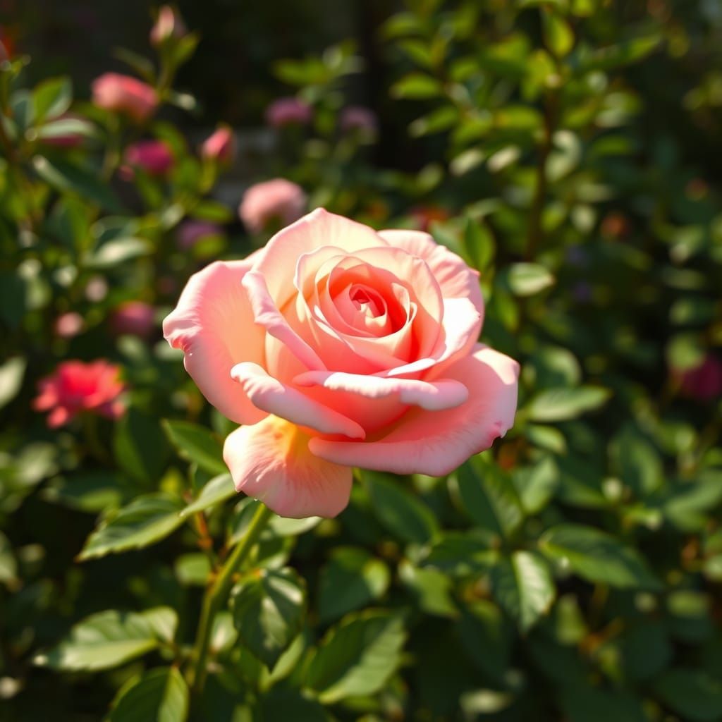 Ethereal Rose Blooms in a Dreamy Garden Scene