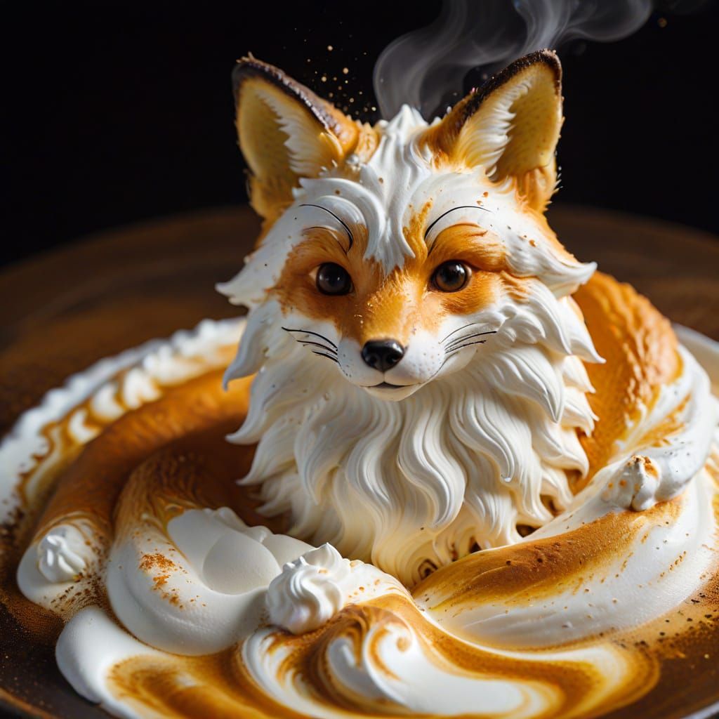 Whipped Cream Fox Coffee Art: Macro Photograph