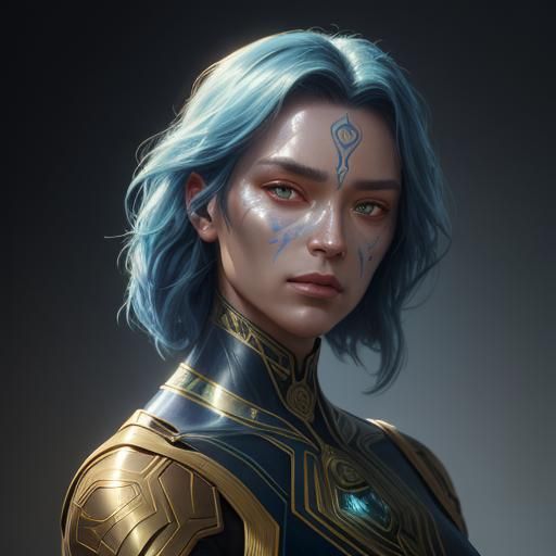 Android Face Portrait in Surrealist Oil Painting Style