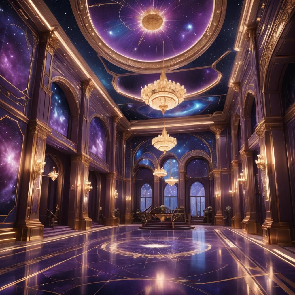 Luxurious Spaceship Grand Foyer in Fantasy Concept Art