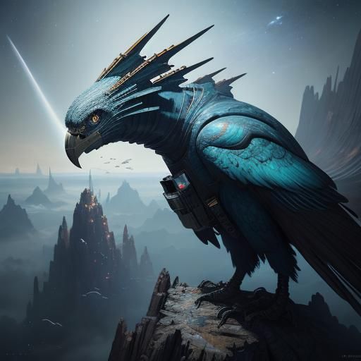 Giant Space Vulture in Deep Color Fantasy Art