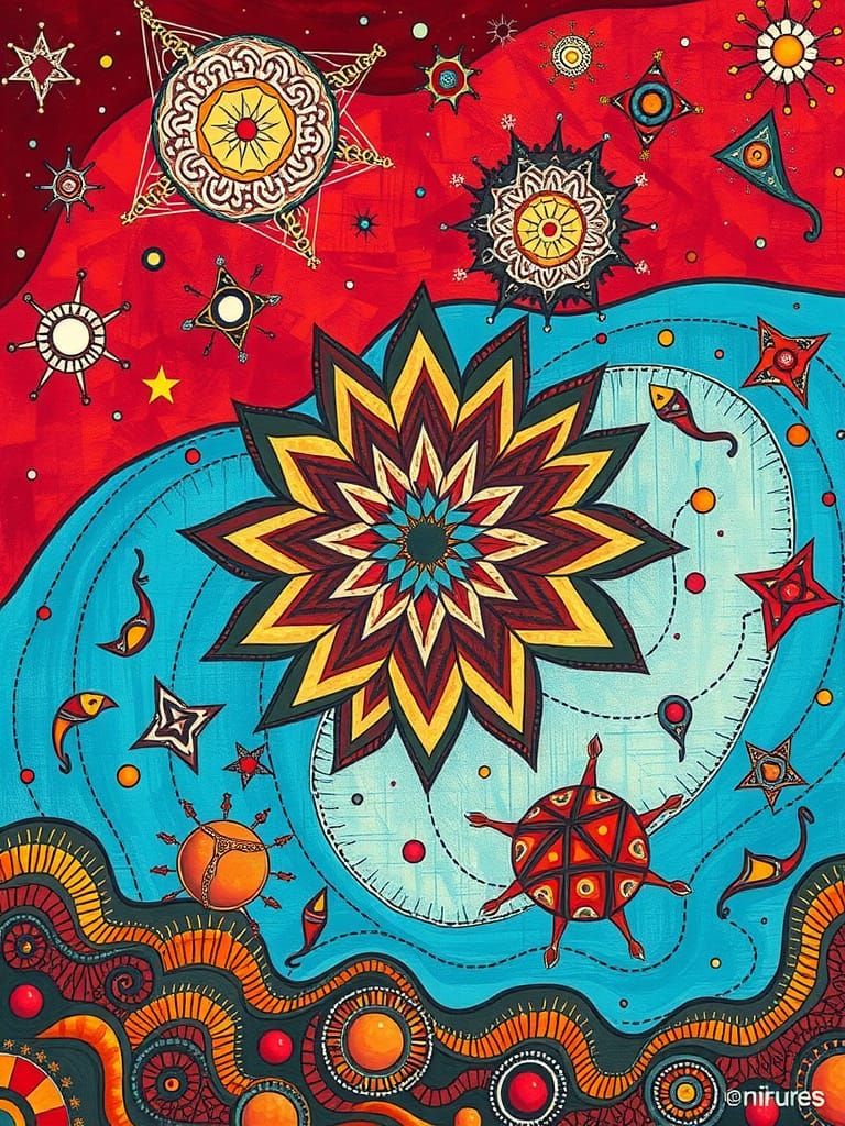 Cosmic Aboriginal Artwork in Vibrant Colors