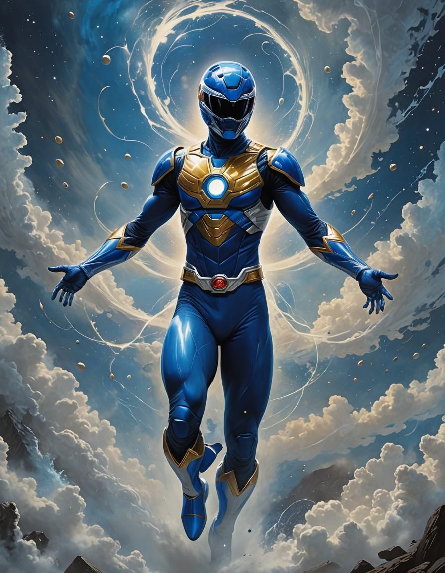 Blue Power Ranger Surrounded by Mystical Particles