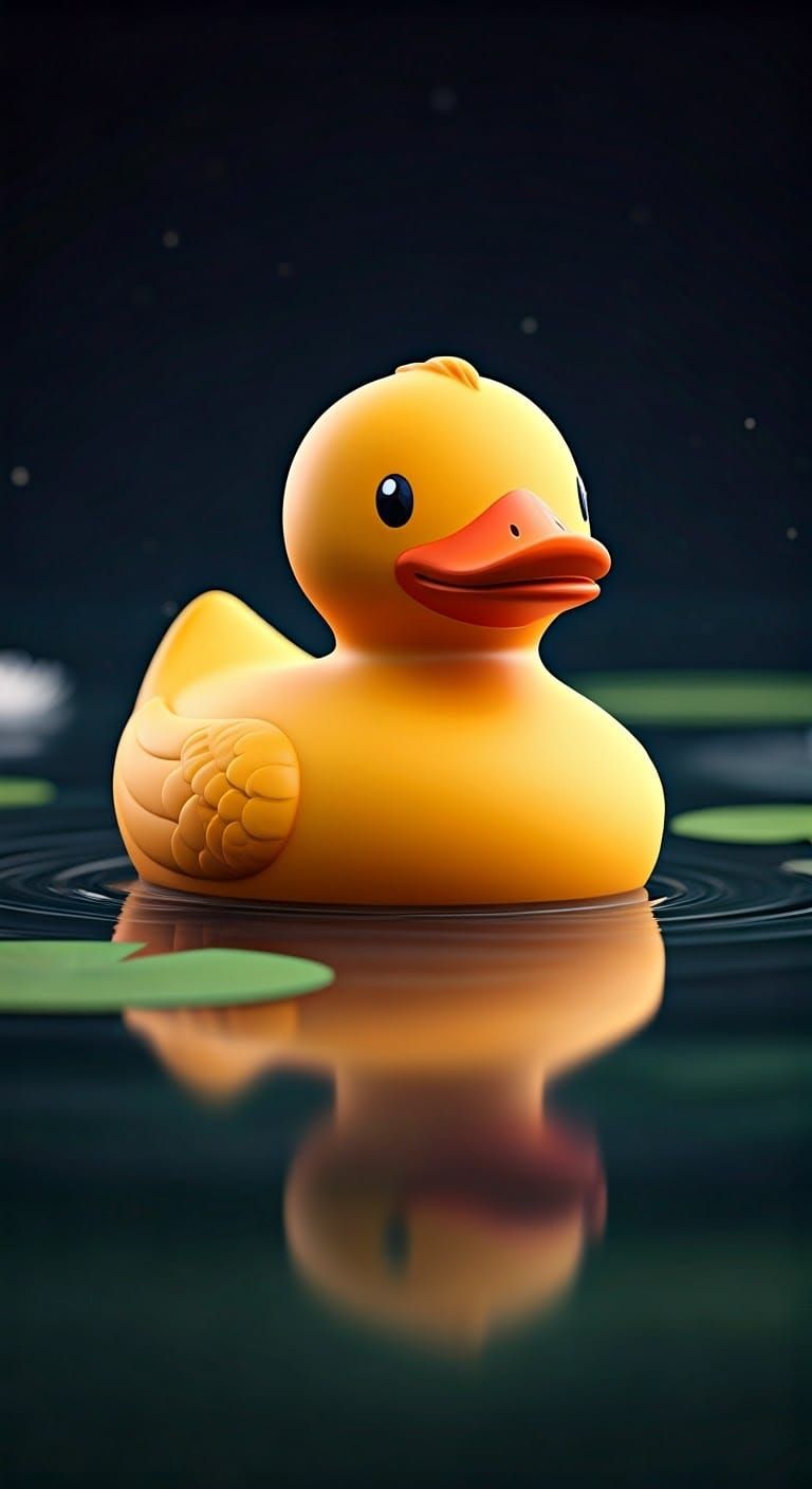Vibrant Rubber Duck in a Dreamlike Pool Scene