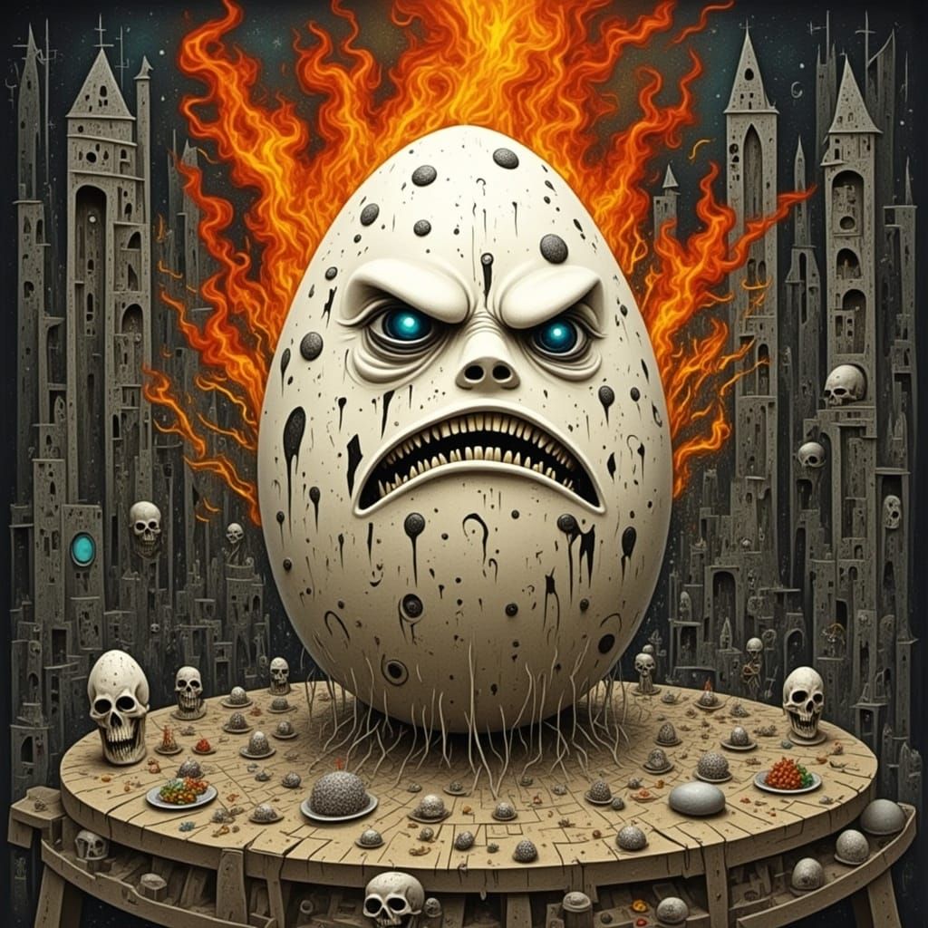 Angry Egg in a Grungy, Abstract World