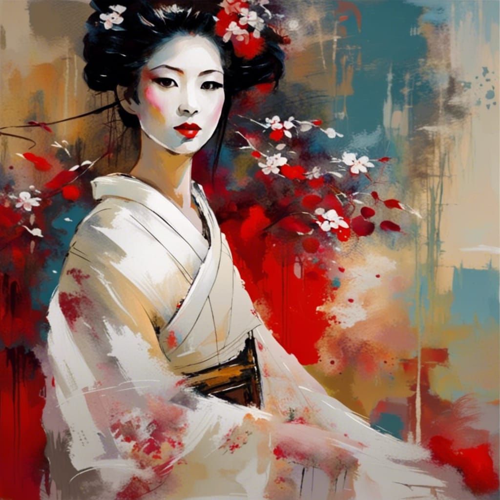 Geisha in Painterly Style with Abstract Background