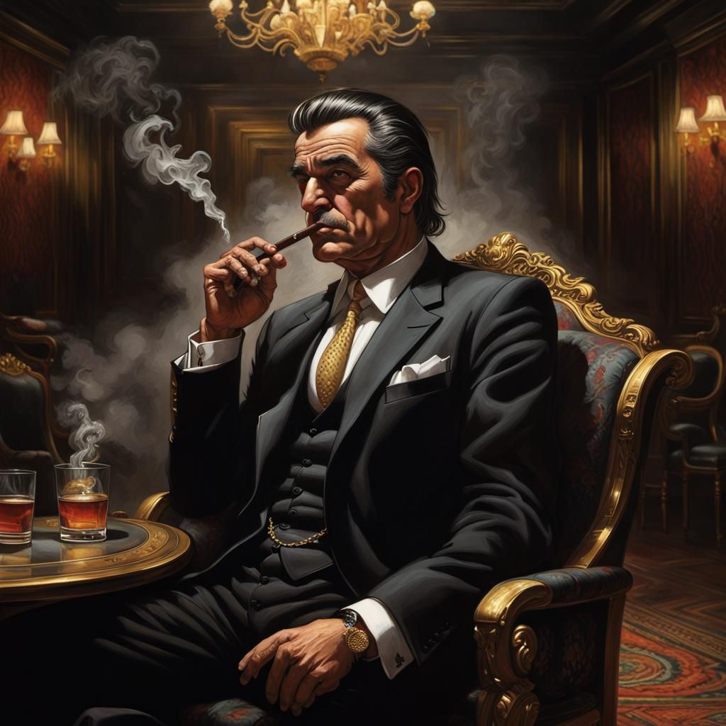 Mafia Boss in Charcoal Style with Gold Chain