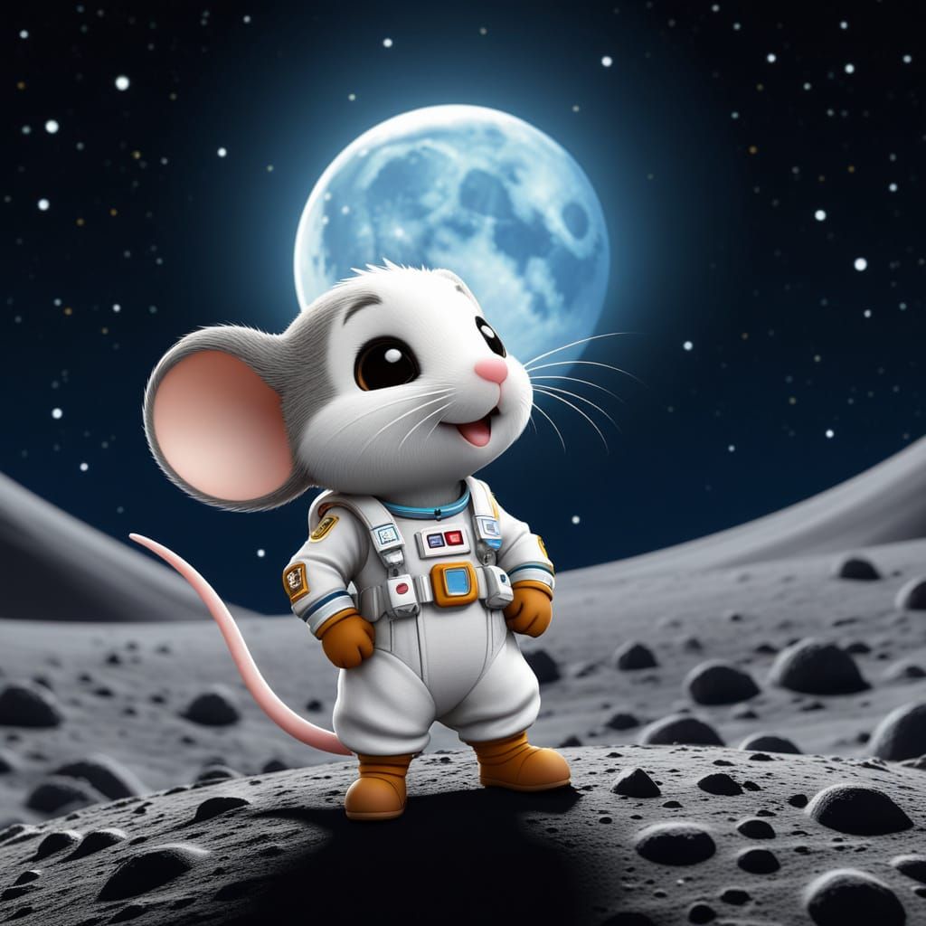 Chibi Mouse on the Moon Illustration