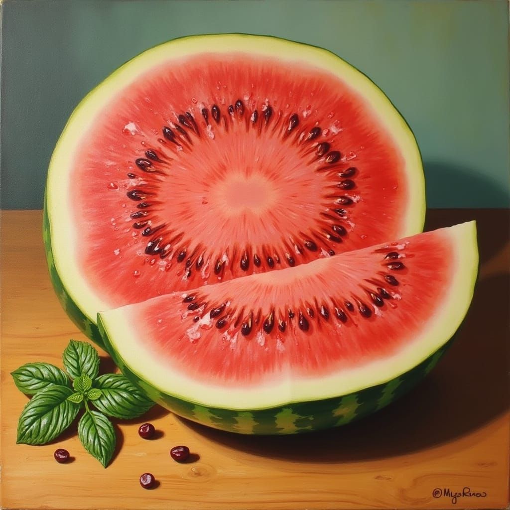 Vibrant Still Life of Watermelon in Whimsical Style